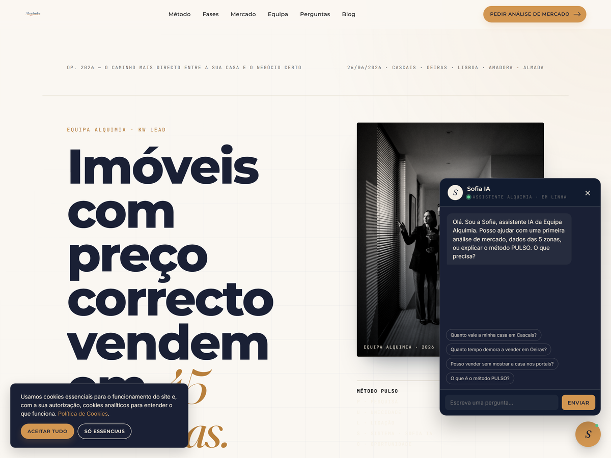 Site com o chatbot Sofia a funcionar